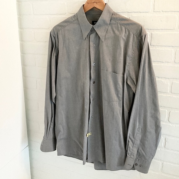 Hugo Boss Men Button down Shirt Designer Luxury Gray Pinstripes L 15.5 - Picture 4 of 13